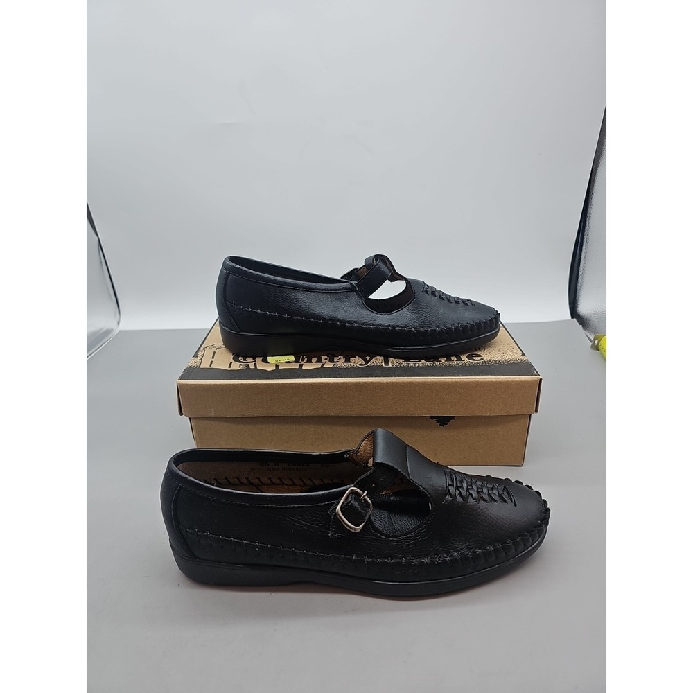 Black Woven Weave Leather Slip-on Loafer Shoes COUNTRY LANE Womens 8.5  Leather